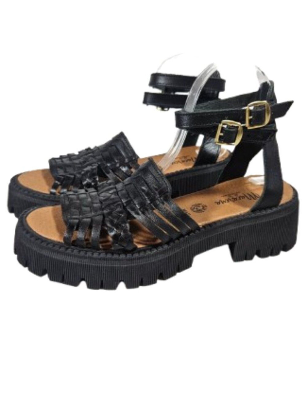 Macarena Black Platform Ankle Strap Sandals Women's Size 10 Chunky Boho Festival